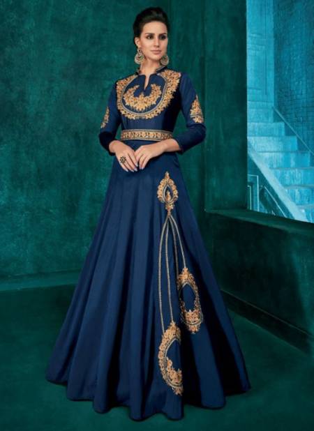 Blue Colour Rozi Vol 1 Vardan New latest Designer Festive Wear Triva Silk Gown Collection 51012